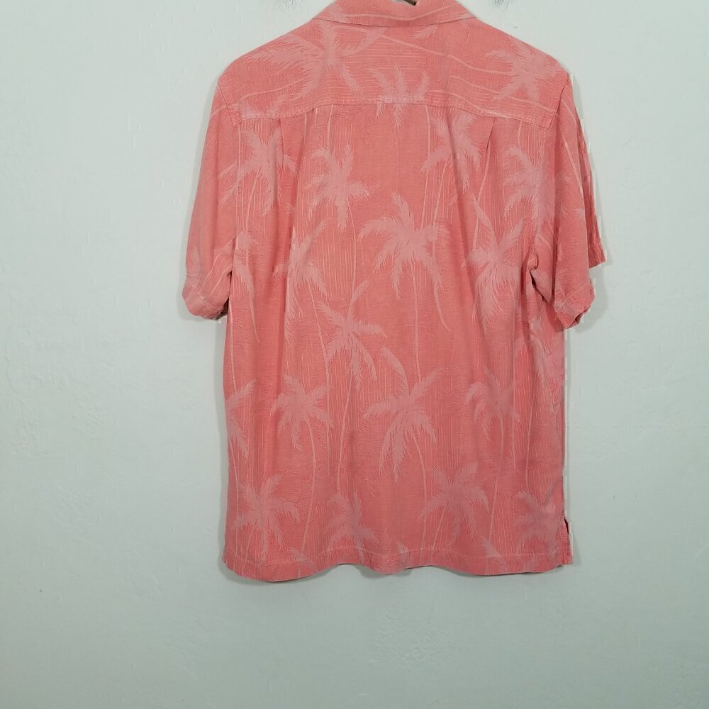 Tommy Bahama Silk Button Down Shirt Short Sleeve Orange Palm Print Size M - Picture 3 of 4